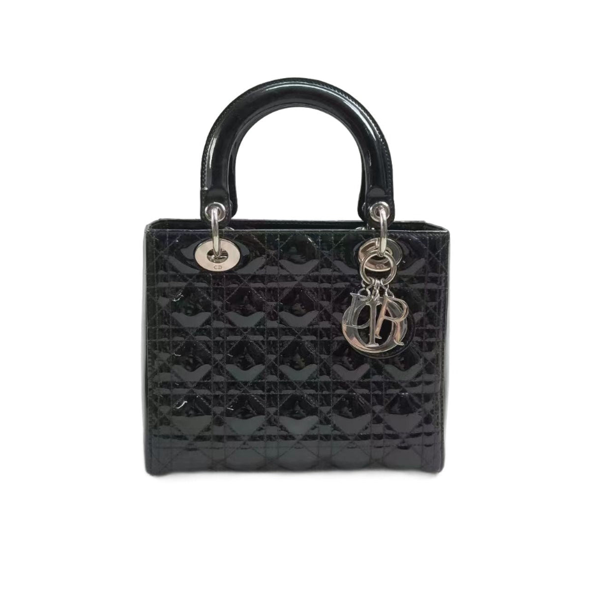 Lady Dior Medium Bag Black Patent Leather Rovelle Bags
