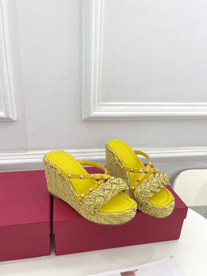 Valentino Rockstud Wedge Sandals