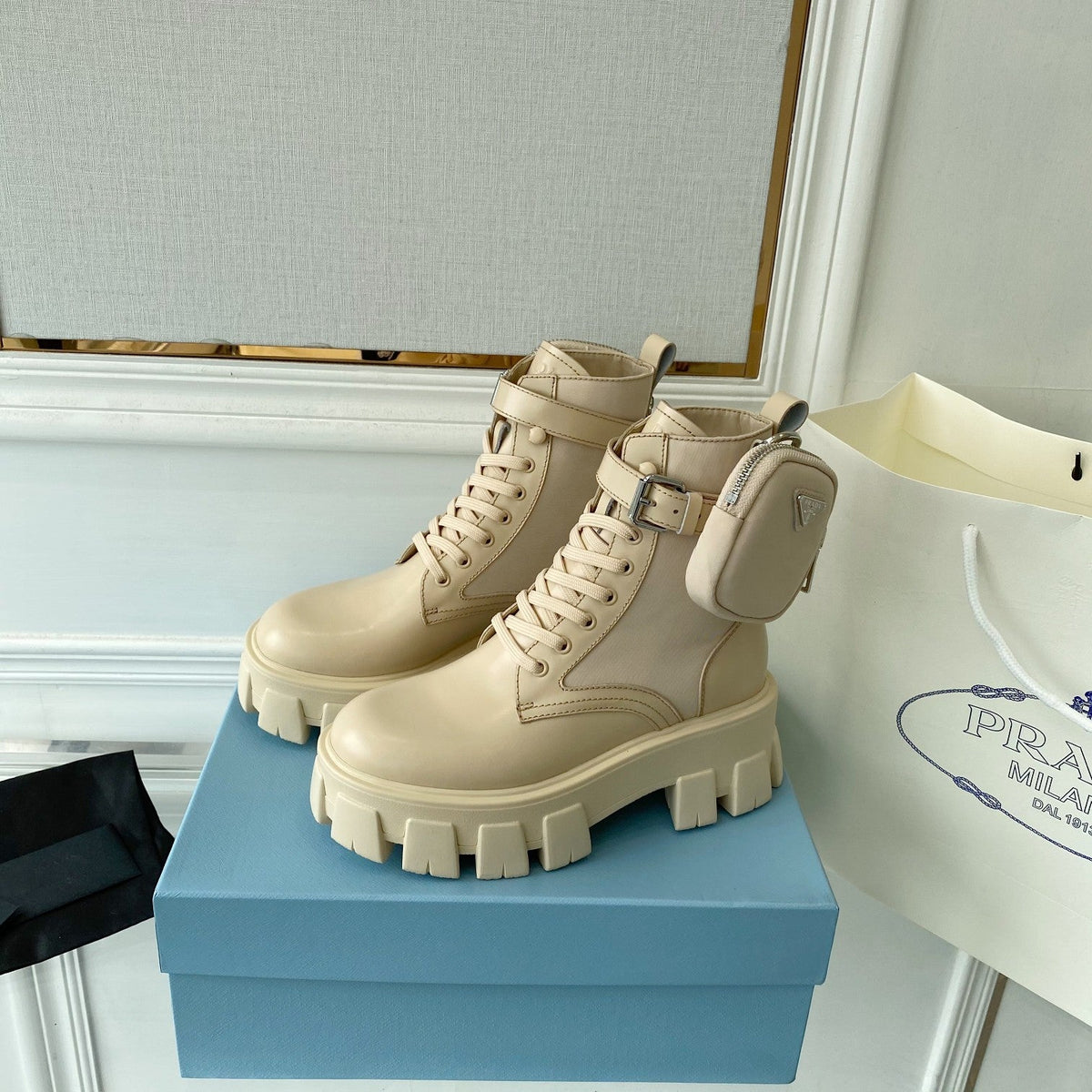 Prada Monolith brushed Rois Leather And Nylon Boots