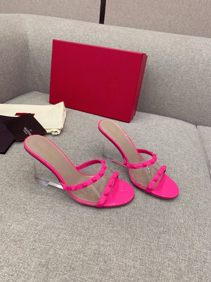Valentino Rockstud Slide Sandal IN Transparent Material Plexi Wedge