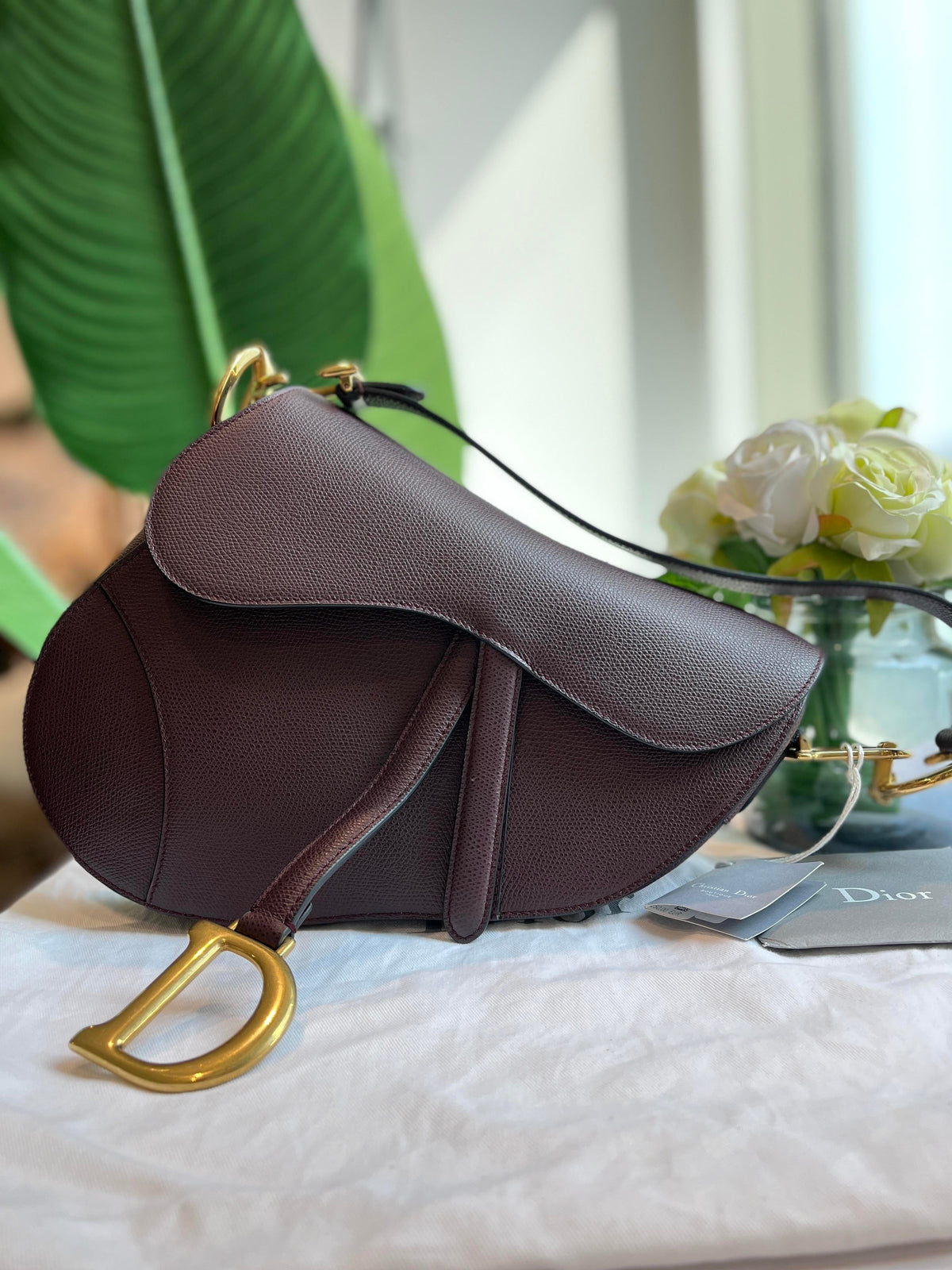 Dior Saddle Maroon Medium Grained Leather Handbag with Strap Rovelle Bags