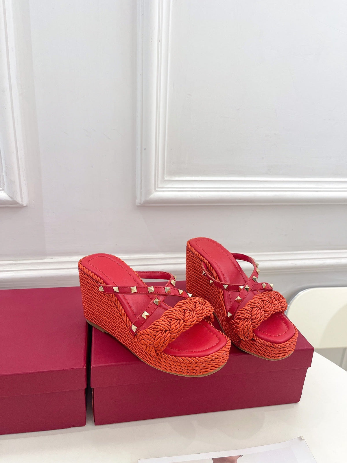 Valentino Rockstud Wedge Sandals