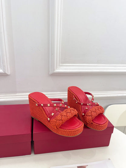 Valentino Rockstud Wedge Sandals