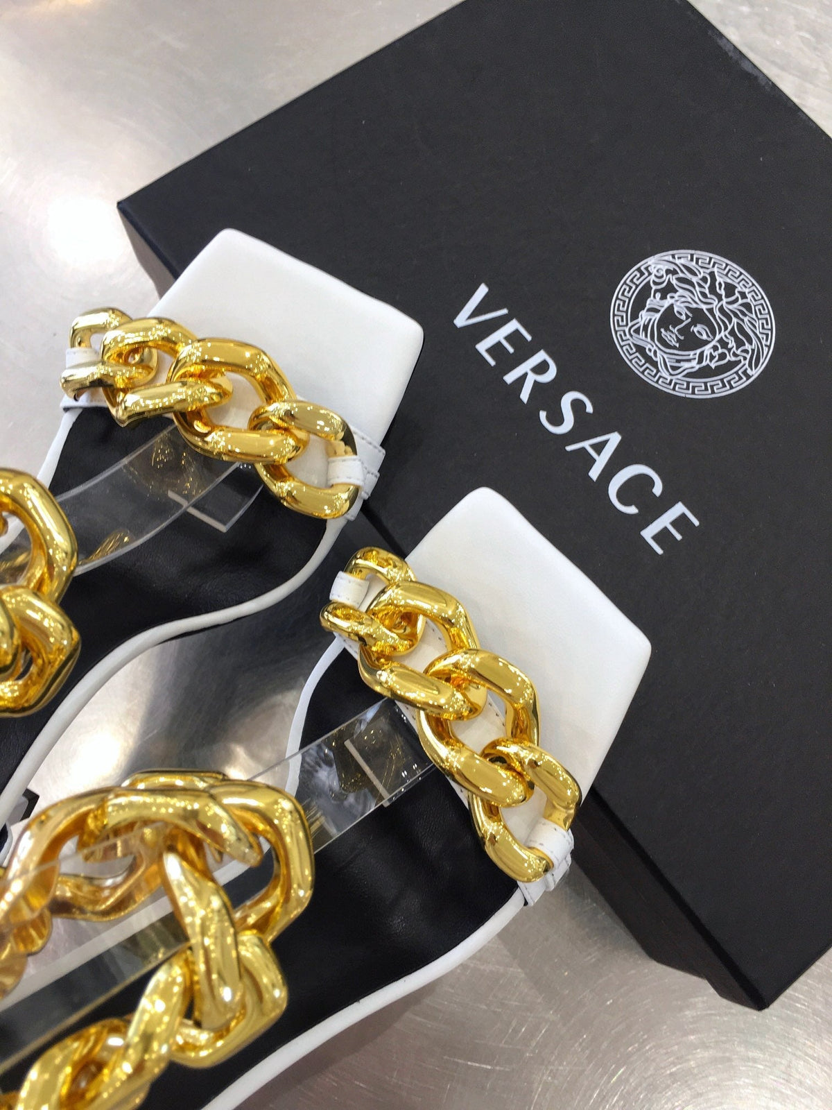 Versace  Medusa Chain Nappa Leather Sandals