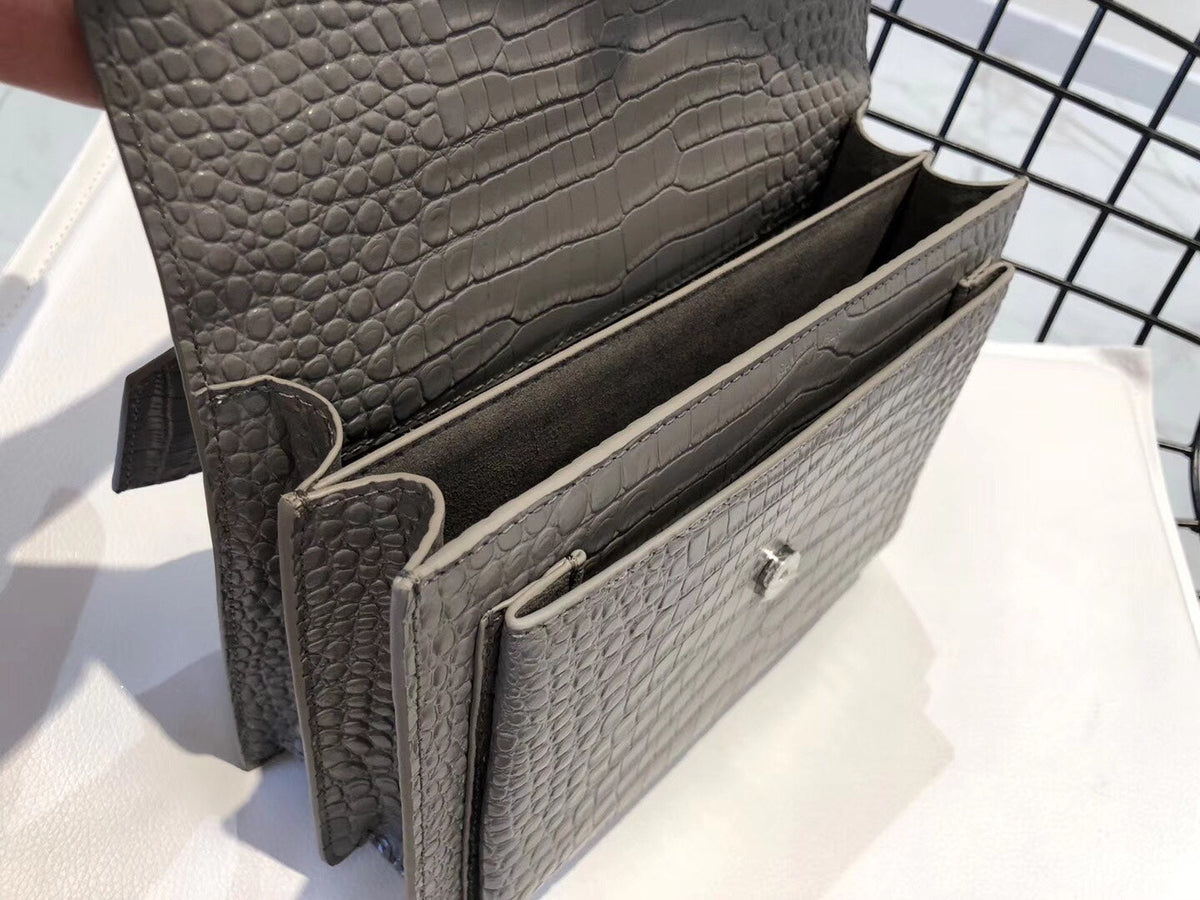 YSL Medium Sunset In Crocodile Embossed Shiny Leather Bag
