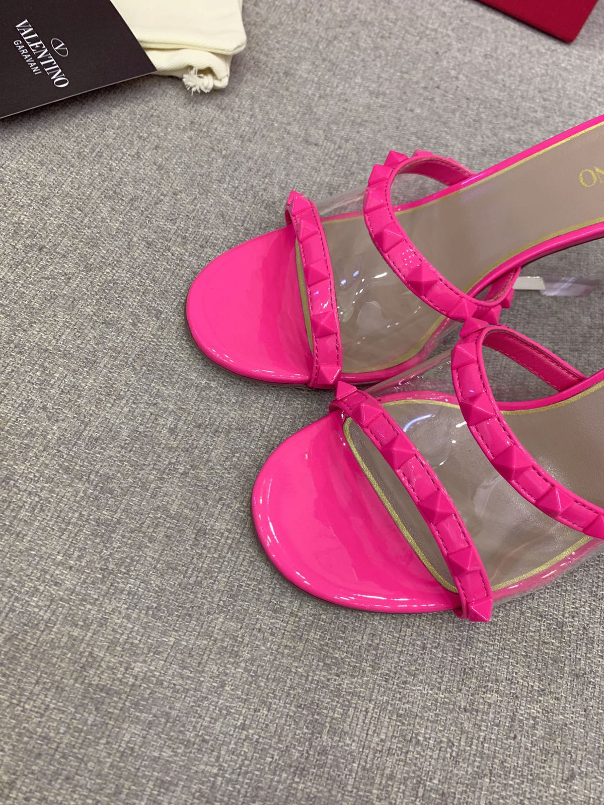Valentino Rockstud Slide Sandal IN Transparent Material Plexi Wedge