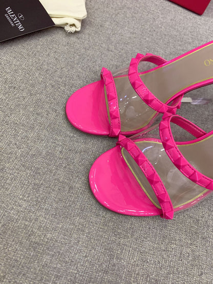 Valentino Rockstud Slide Sandal IN Transparent Material Plexi Wedge