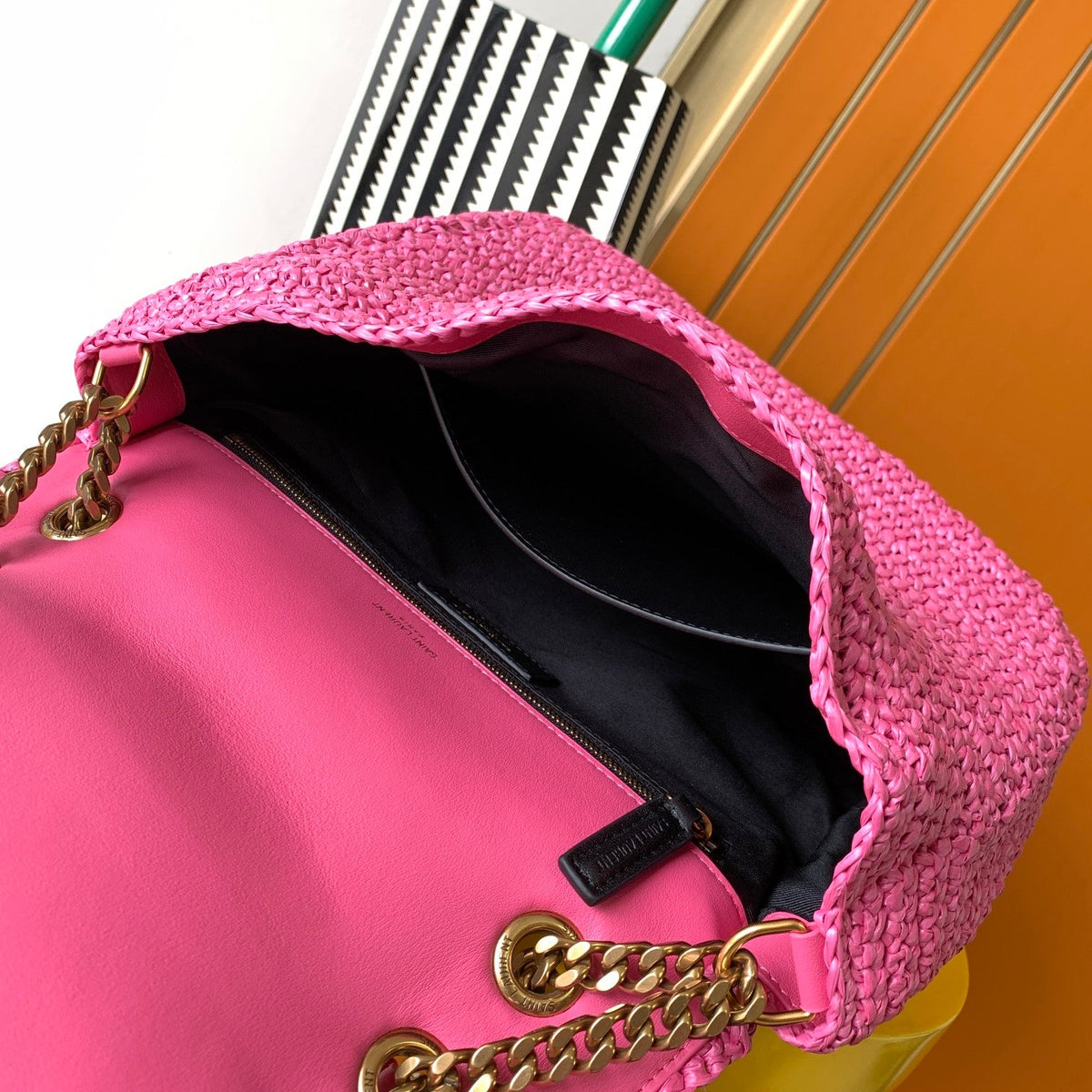YSL Niki Medium Chain Bag In Raffia