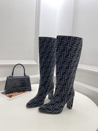 Fendi High-heeled  FF Chenille Boots