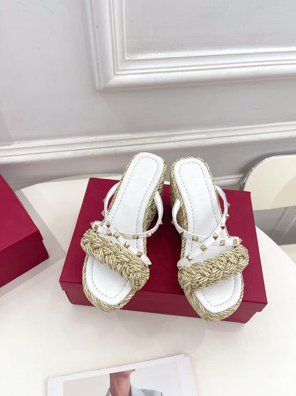 Valentino Rockstud Wedge Sandals