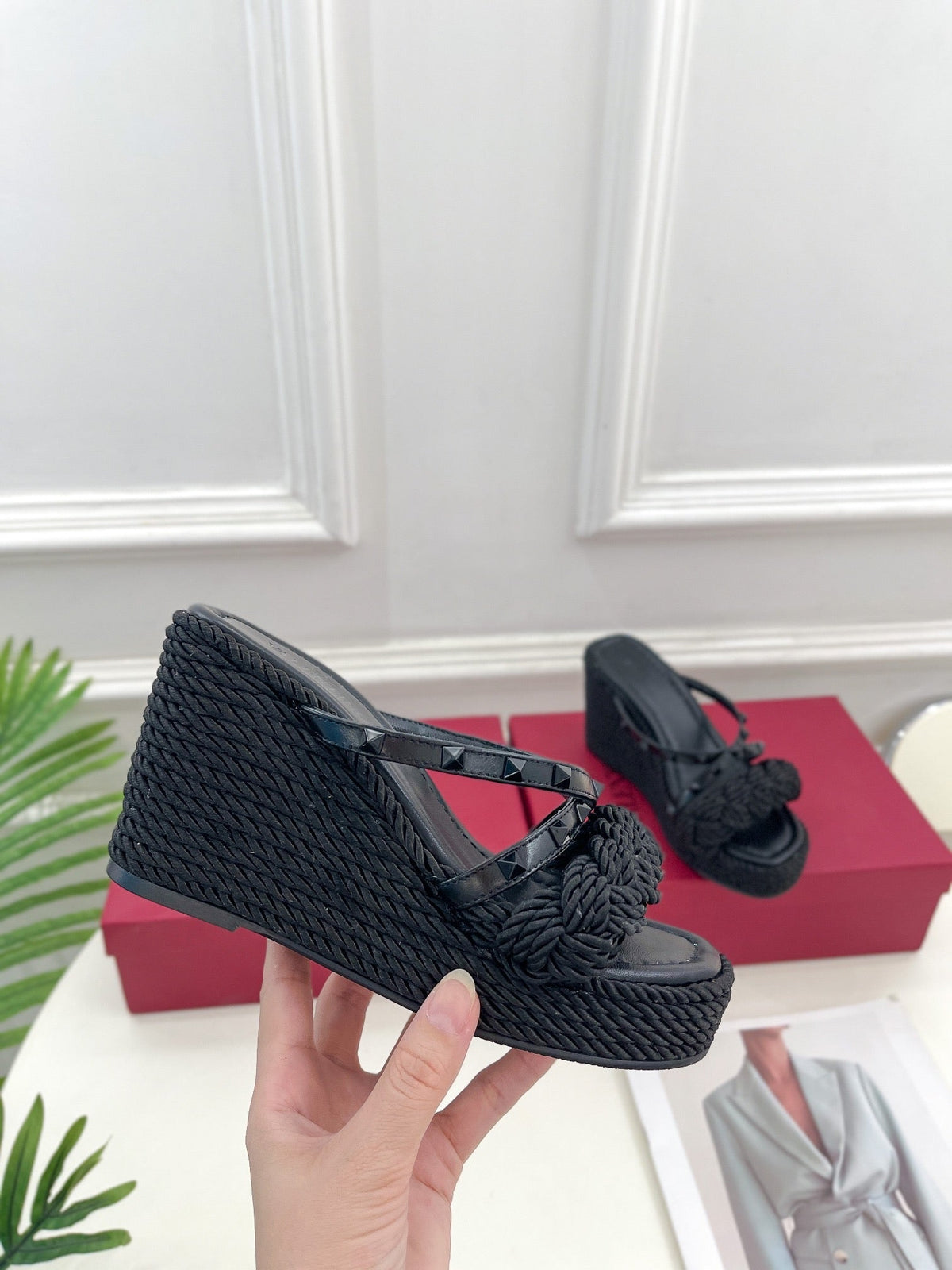 Valentino Rockstud Wedge Sandals