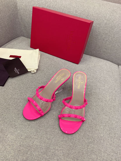 Valentino Rockstud Slide Sandal IN Transparent Material Plexi Wedge