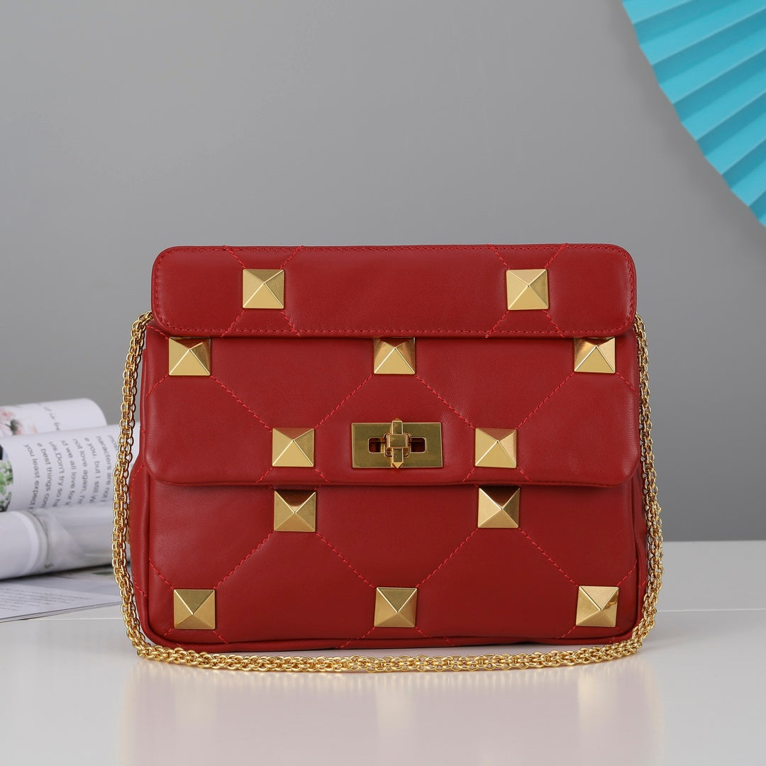 Valentino Garavani Medium Roman Stud The Shoulder Bag In Nappa With Chain