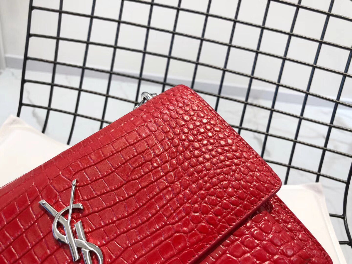 YSL Medium Sunset In Crocodile Embossed Shiny Leather Bag