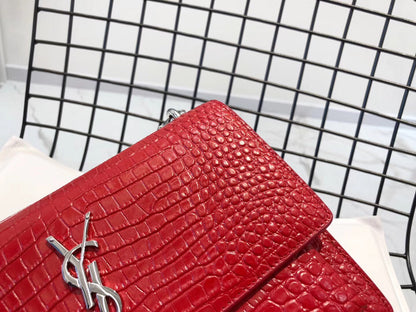 YSL Medium Sunset In Crocodile Embossed Shiny Leather Bag