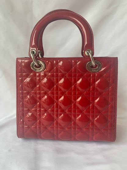 Lady Dior Medium Bag Red Patent Leather Rovelle Bags