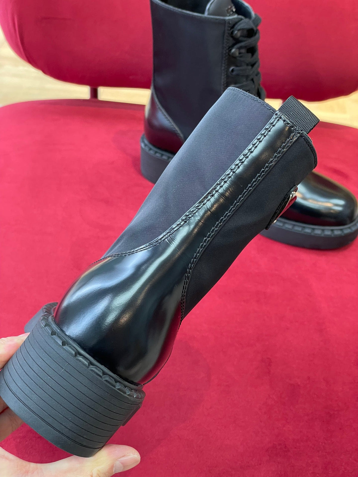 Prada Brushed-Leather and Re-Nylon Boots