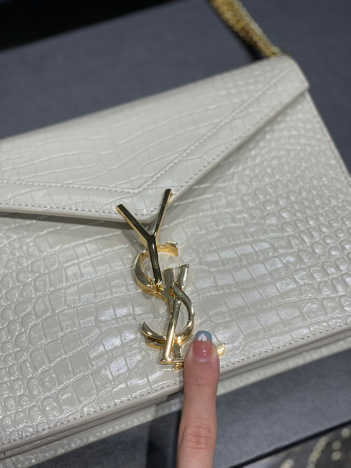 YSL Cassandra Medium Chain Bag In crocodile Embossed Shiny Leather