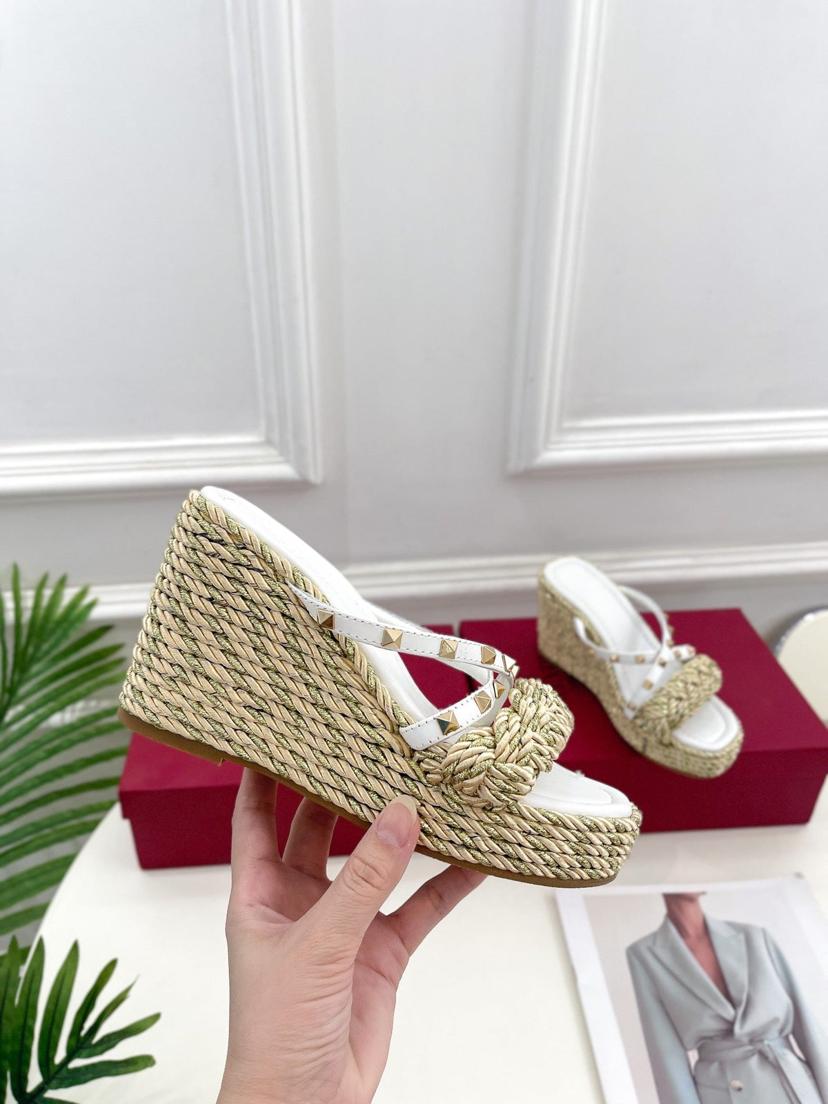 Valentino Rockstud Wedge Sandals