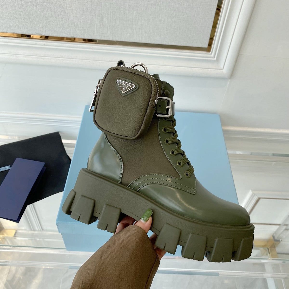 Prada Monolith brushed Rois Leather And Nylon Boots