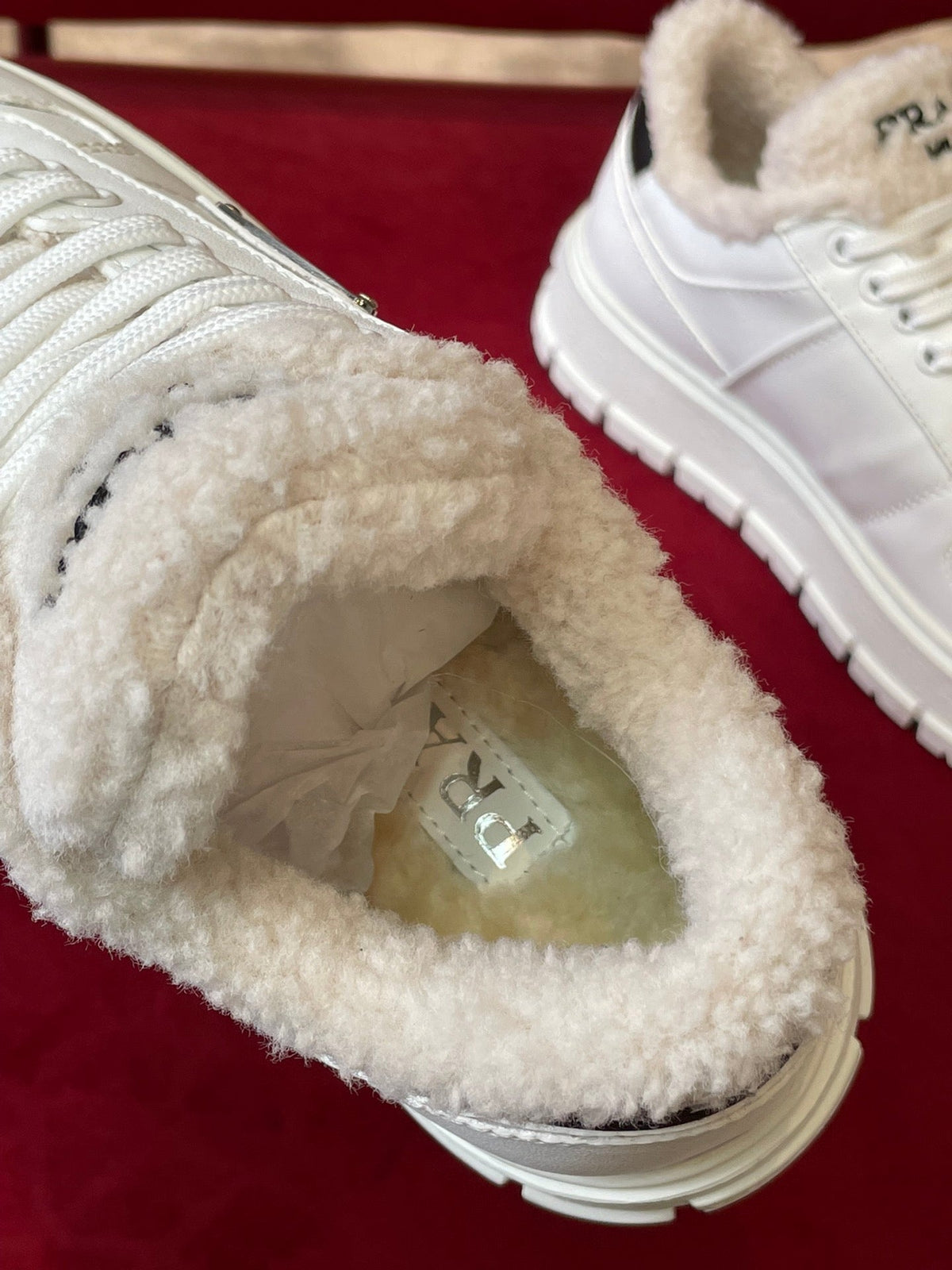 Prada Leather and Shearling  Sneakers