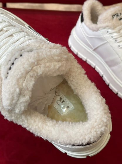 Prada Leather and Shearling  Sneakers