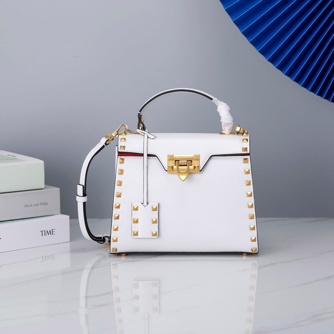 Valentino Garavani Small Rockstud Alcove Grainy Calfskin Bag