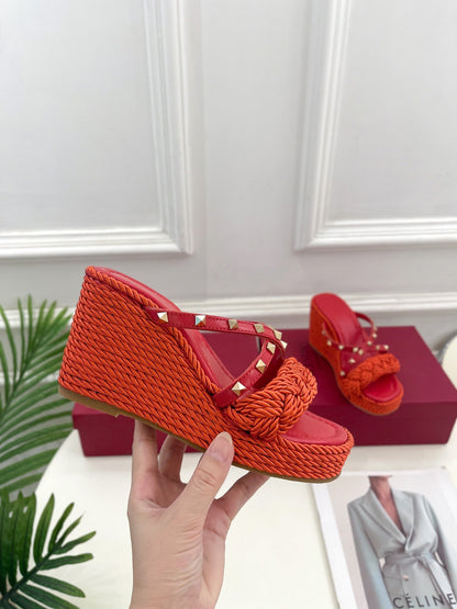 Valentino Rockstud Wedge Sandals