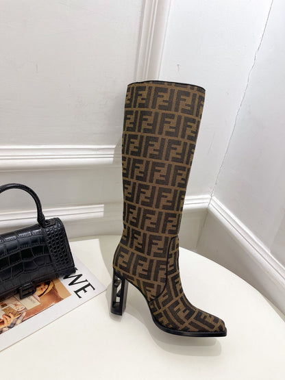 Fendi High-heeled  FF Chenille Boots