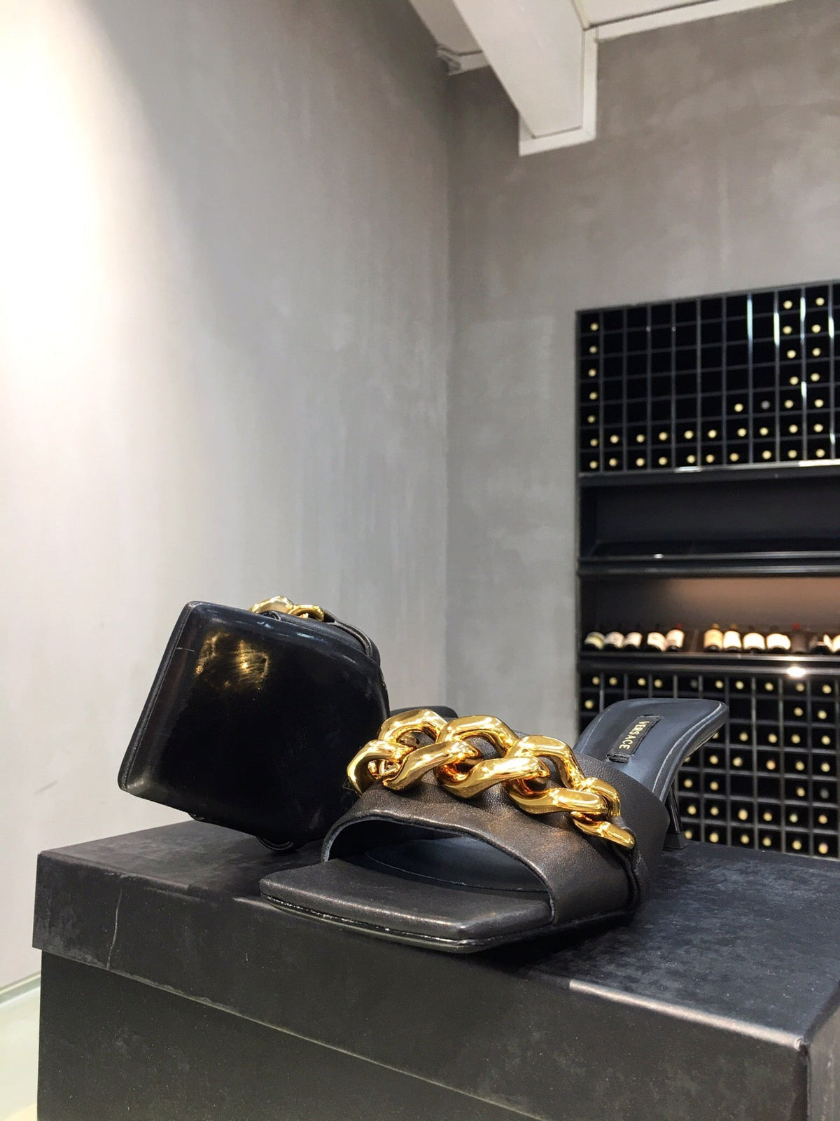 Versace  Medusa Chain Mid Heel Nappa Leather Mule