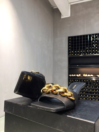 Versace  Medusa Chain Mid Heel Nappa Leather Mule