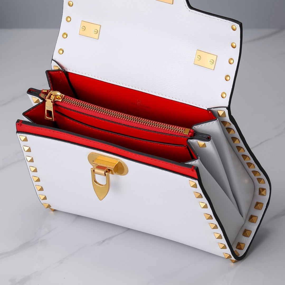 Valentino Garavani Small Rockstud Alcove Grainy Calfskin Bag