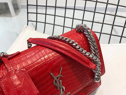 YSL Medium Sunset In Crocodile Embossed Shiny Leather Bag