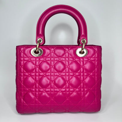 Lady Dior Medium Bag Fuchsia Cannage Leather Rovelle Bags