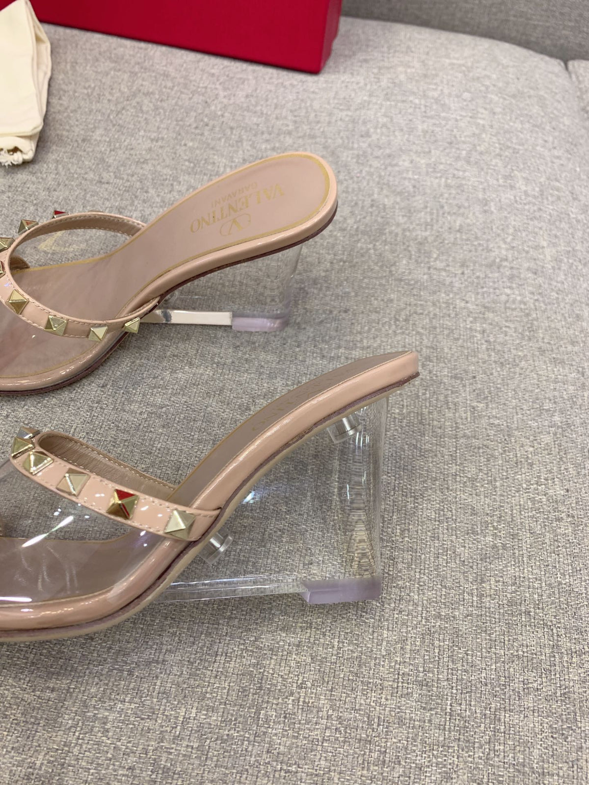 Valentino Rockstud Slide Sandal IN Transparent Material Plexi Wedge