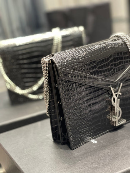 YSL Cassandra Medium Chain Bag In crocodile Embossed Shiny Leather