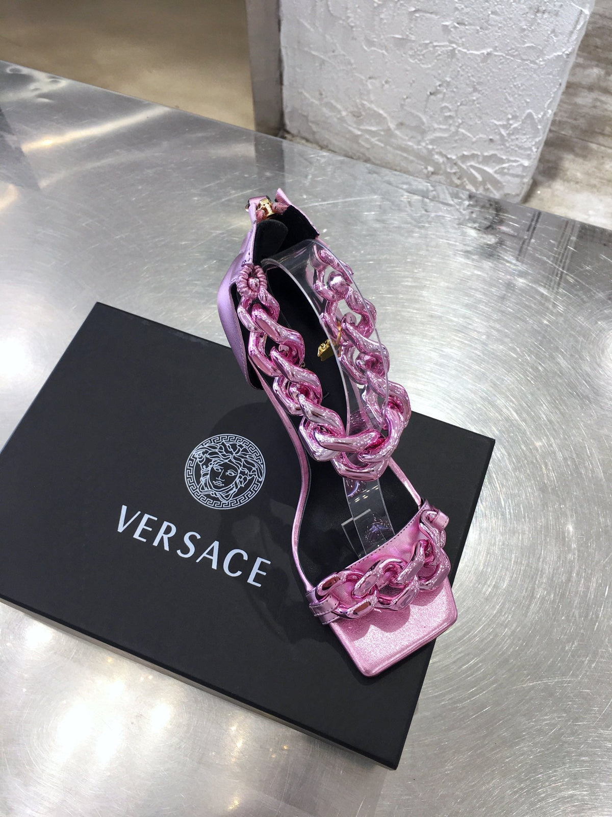 Versace  Medusa Chain Nappa Leather Sandals