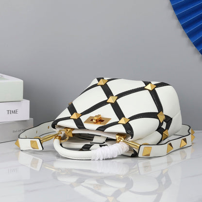 Valentino Garavani Small Roman Stud The Handle Bag In Nappa With Grid Detailing