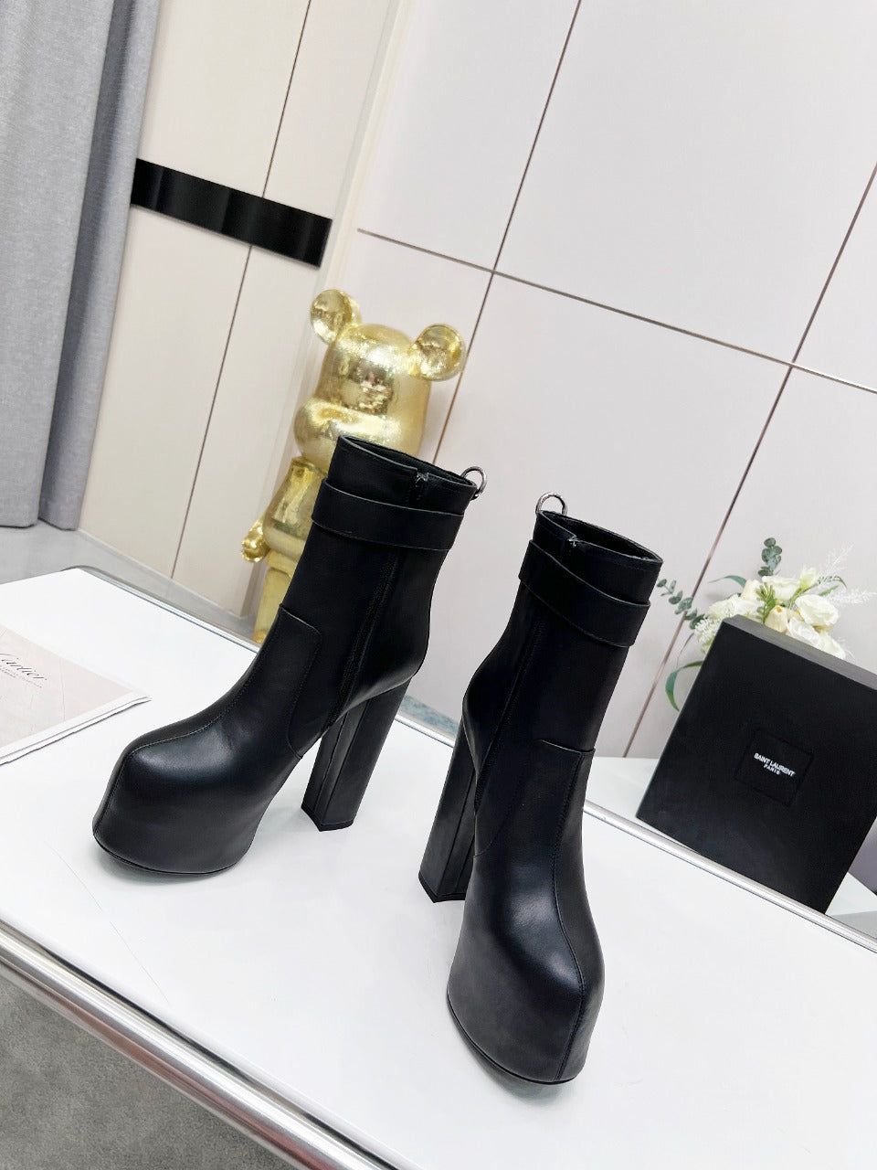 YSL  Cherry Buckle Platform Boots