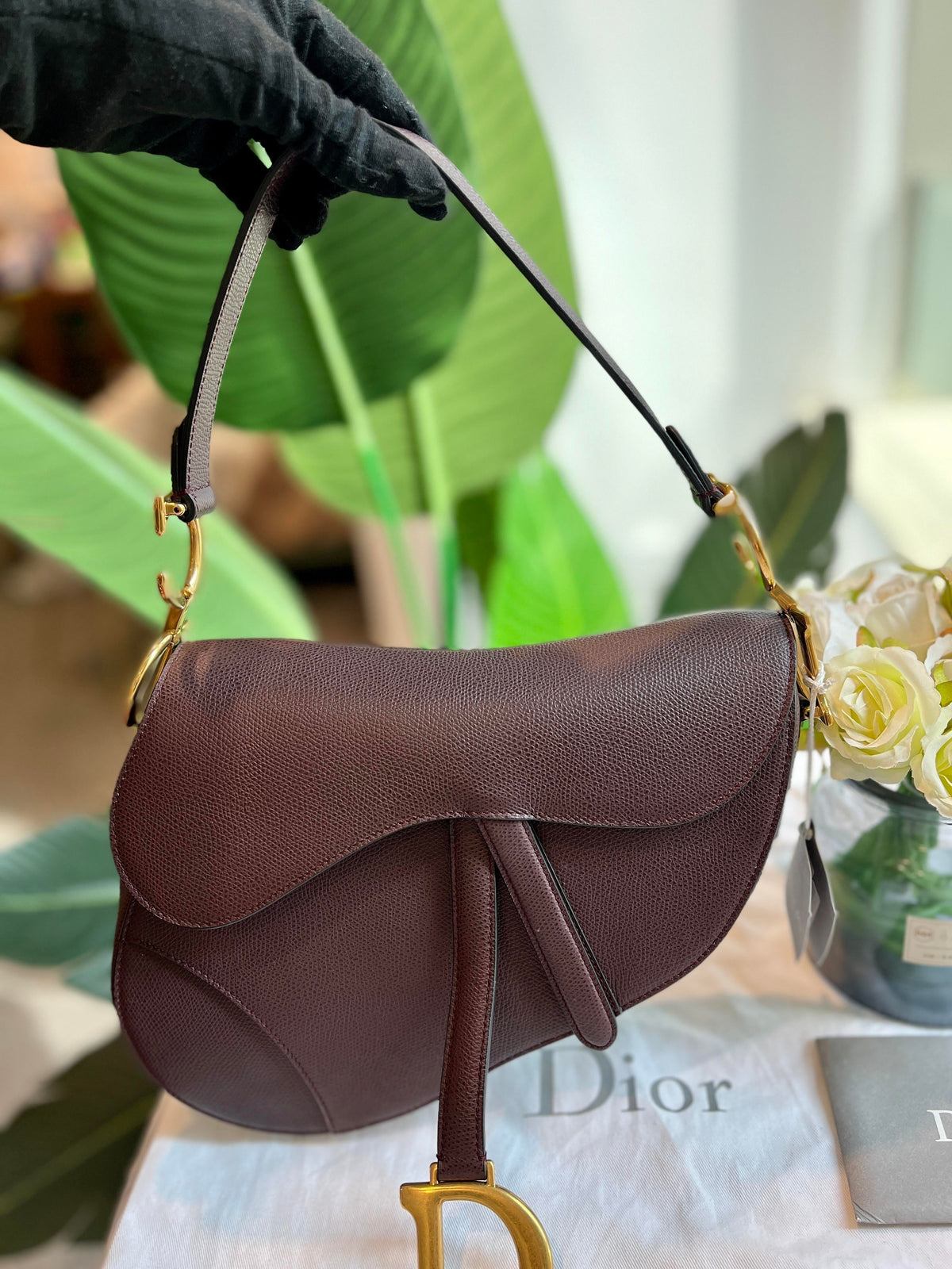 Dior Saddle Maroon Medium Grained Leather Handbag with Strap Rovelle Bags
