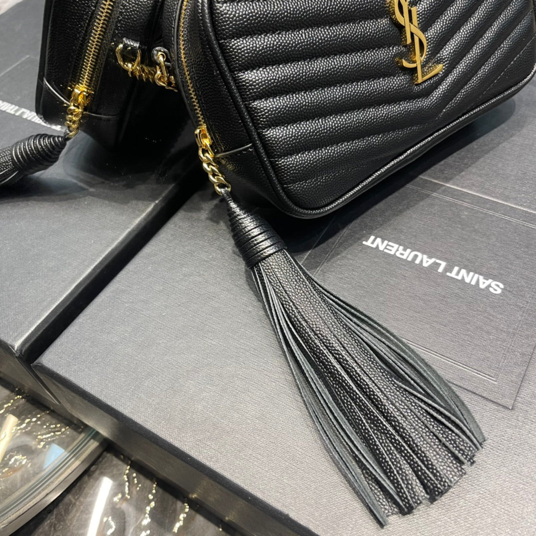 YSL Lou Mini Bag In Quilted  Grain  De Poudre Embossed Leather