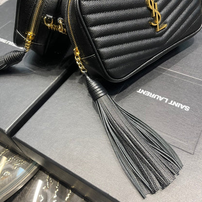 YSL Lou Mini Bag In Quilted  Grain  De Poudre Embossed Leather