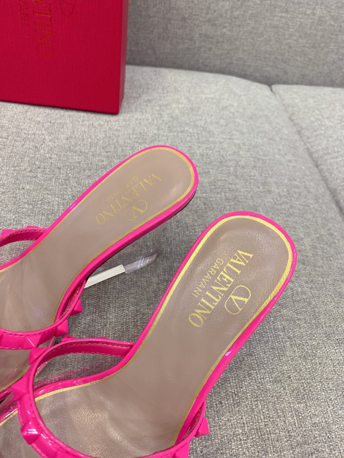 Valentino Rockstud Slide Sandal IN Transparent Material Plexi Wedge