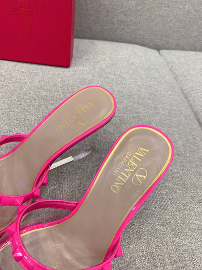 Valentino Rockstud Slide Sandal IN Transparent Material Plexi Wedge