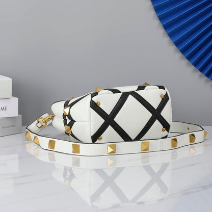 Valentino Garavani Small Roman Stud The Handle Bag In Nappa With Grid Detailing
