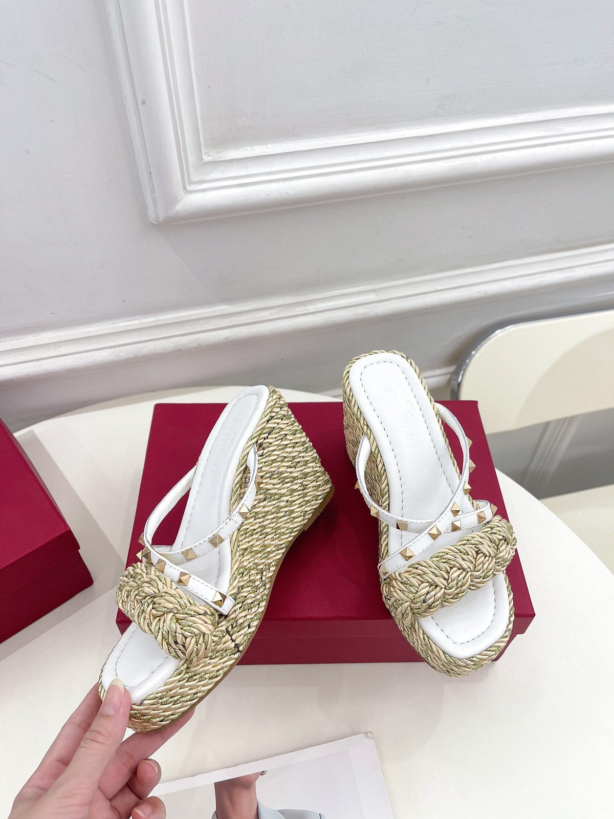 Valentino Rockstud Wedge Sandals