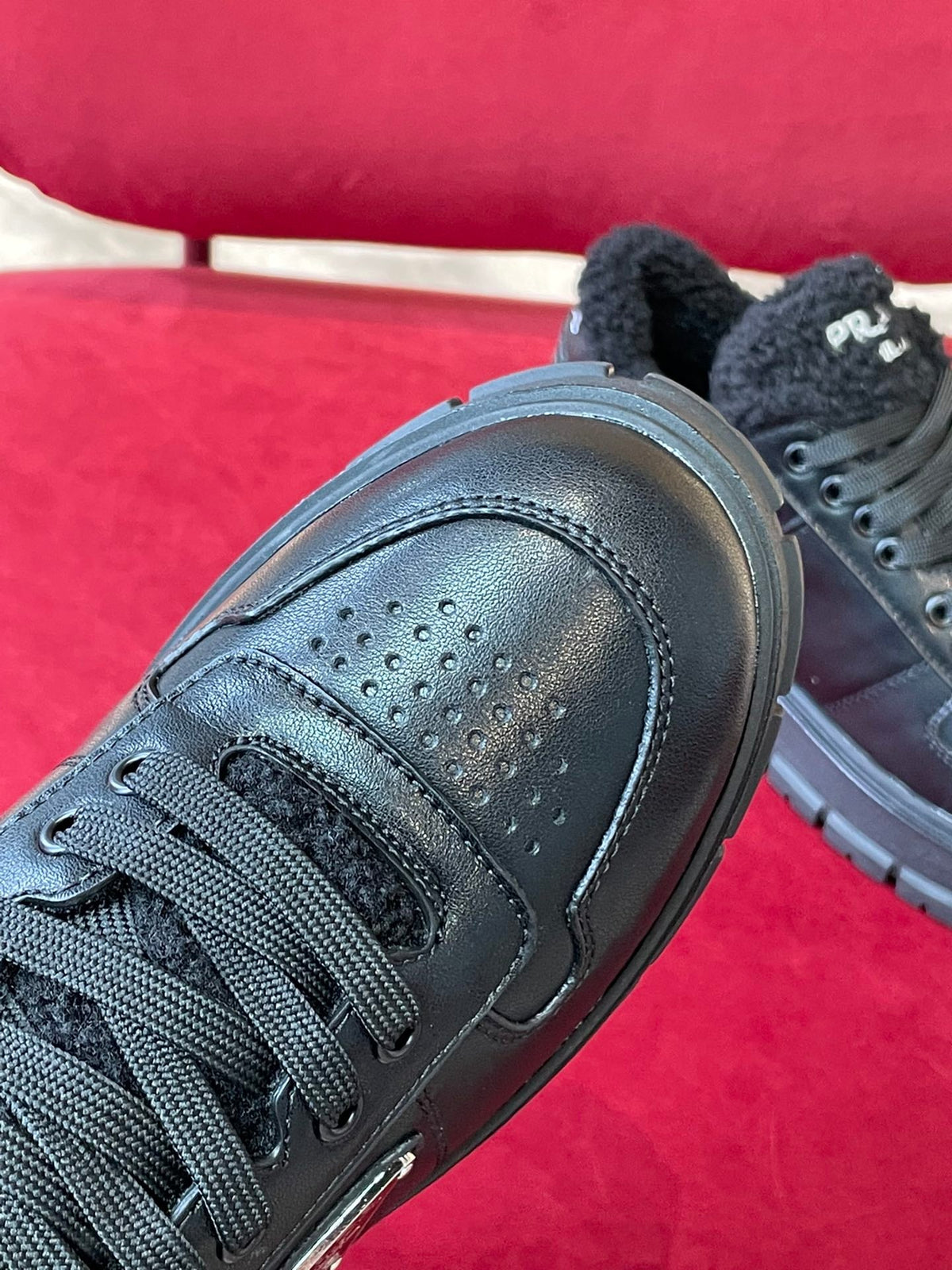 Prada Leather and Shearling  Sneakers