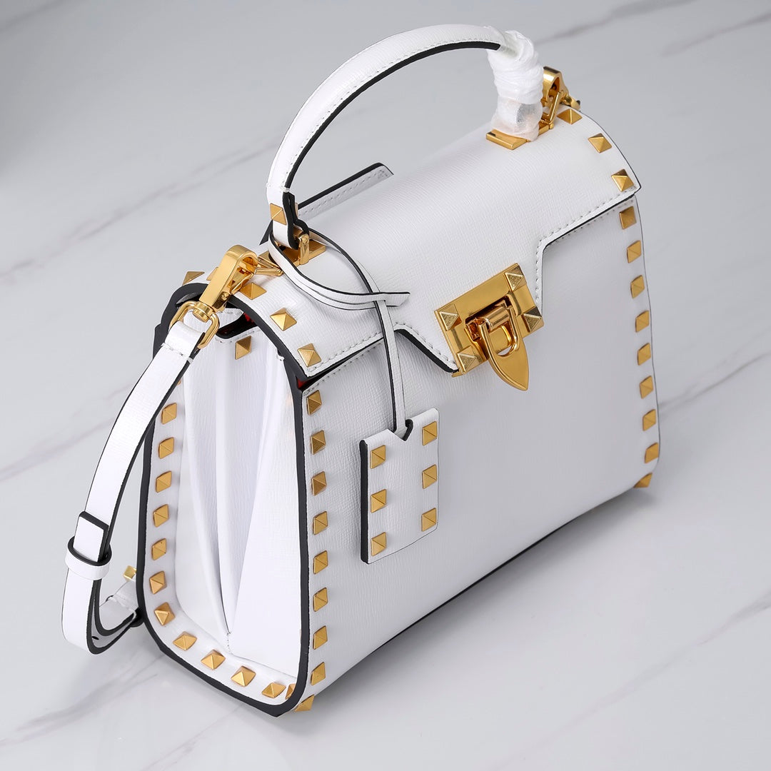 Valentino Garavani Small Rockstud Alcove Grainy Calfskin Bag