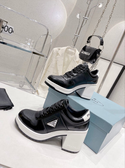 Prada Downtown High Heel Leather Sneakers
