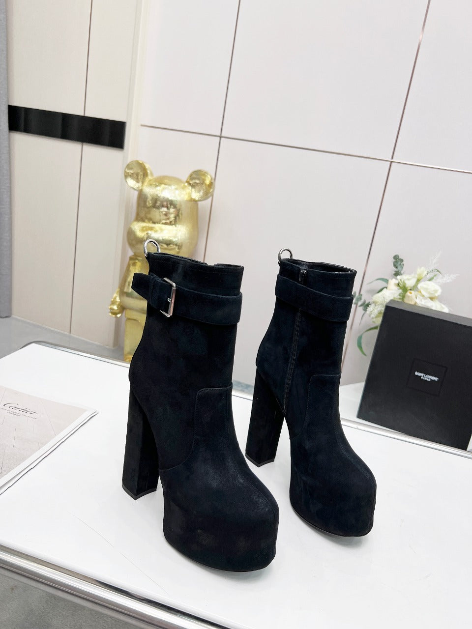 YSL  Cherry Buckle Platform Boots